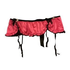 Cacique 26/28 Pink and Black Garter Belt Lane Bryant bow lingerie feminine